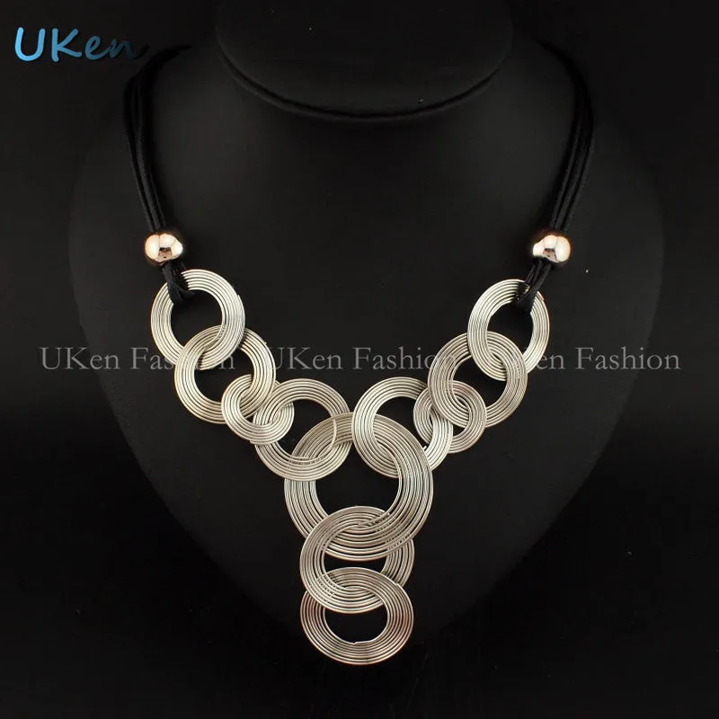 DanfosBlack Chain Weave Circle Metal Wire Chokers Colares Pendants Necklaces Statement Jewelry Collar collier femme N2929