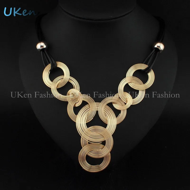 DanfosBlack Chain Weave Circle Metal Wire Chokers Colares Pendants Necklaces Statement Jewelry Collar collier femme N2929