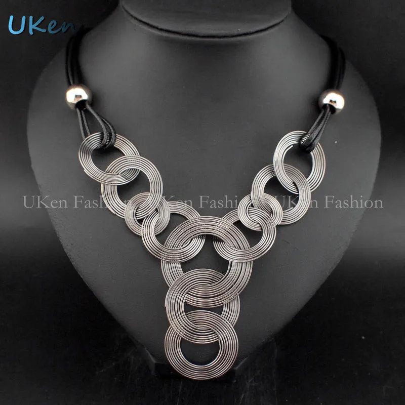 DanfosBlack Chain Weave Circle Metal Wire Chokers Colares Pendants Necklaces Statement Jewelry Collar collier femme N2929