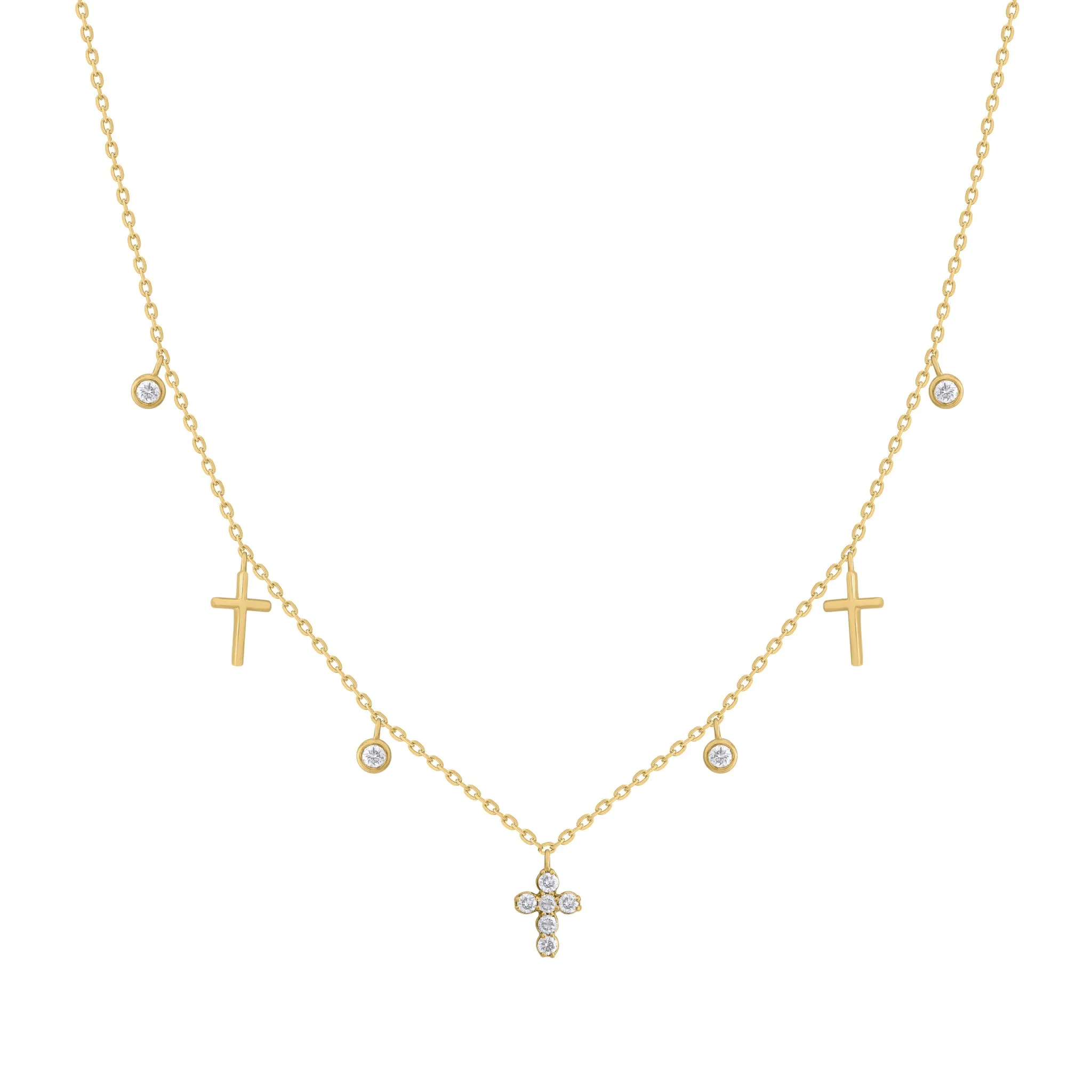 Dangling Diamond Bezel and Cross Necklace