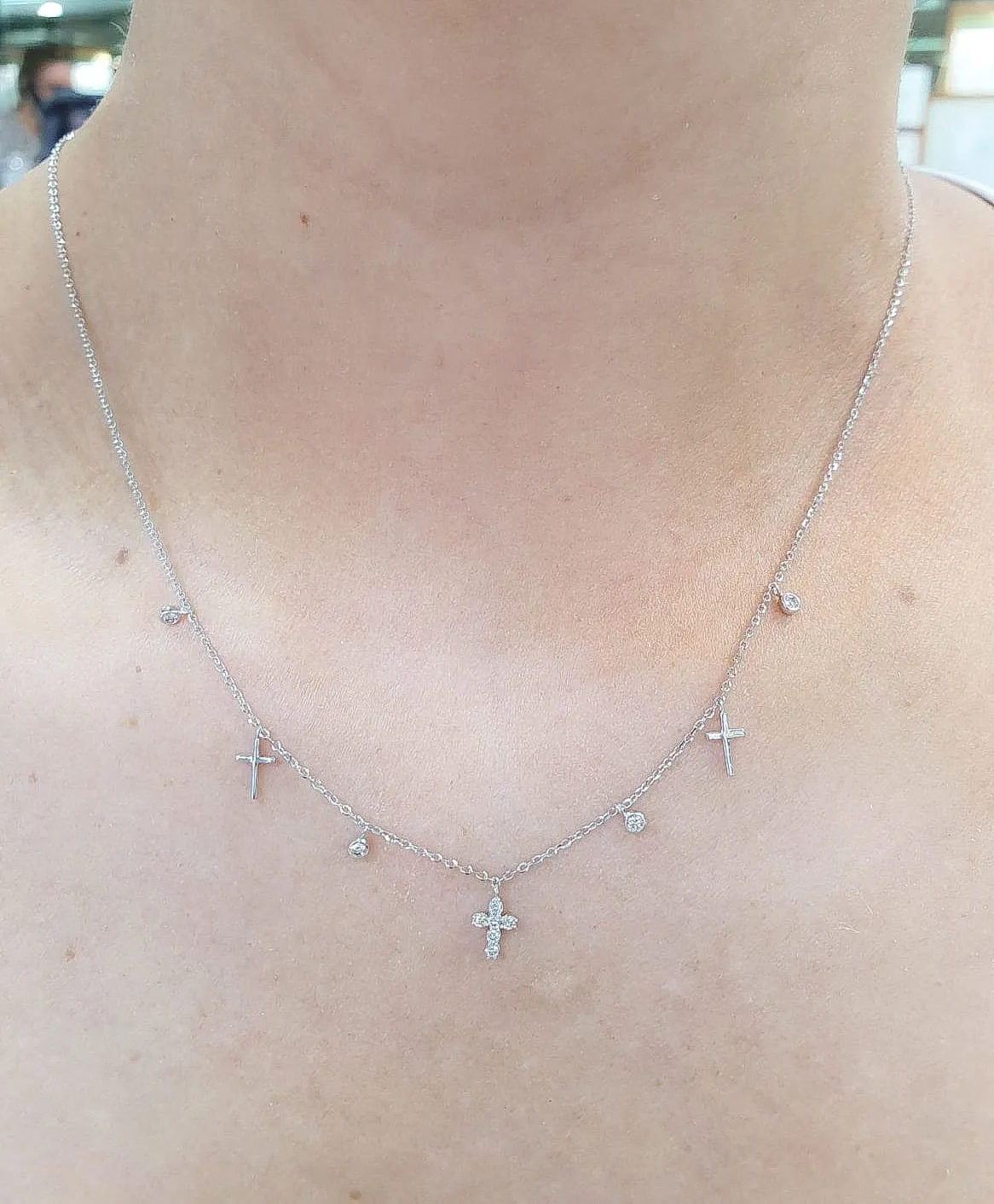 Dangling Diamond Bezel and Cross Necklace