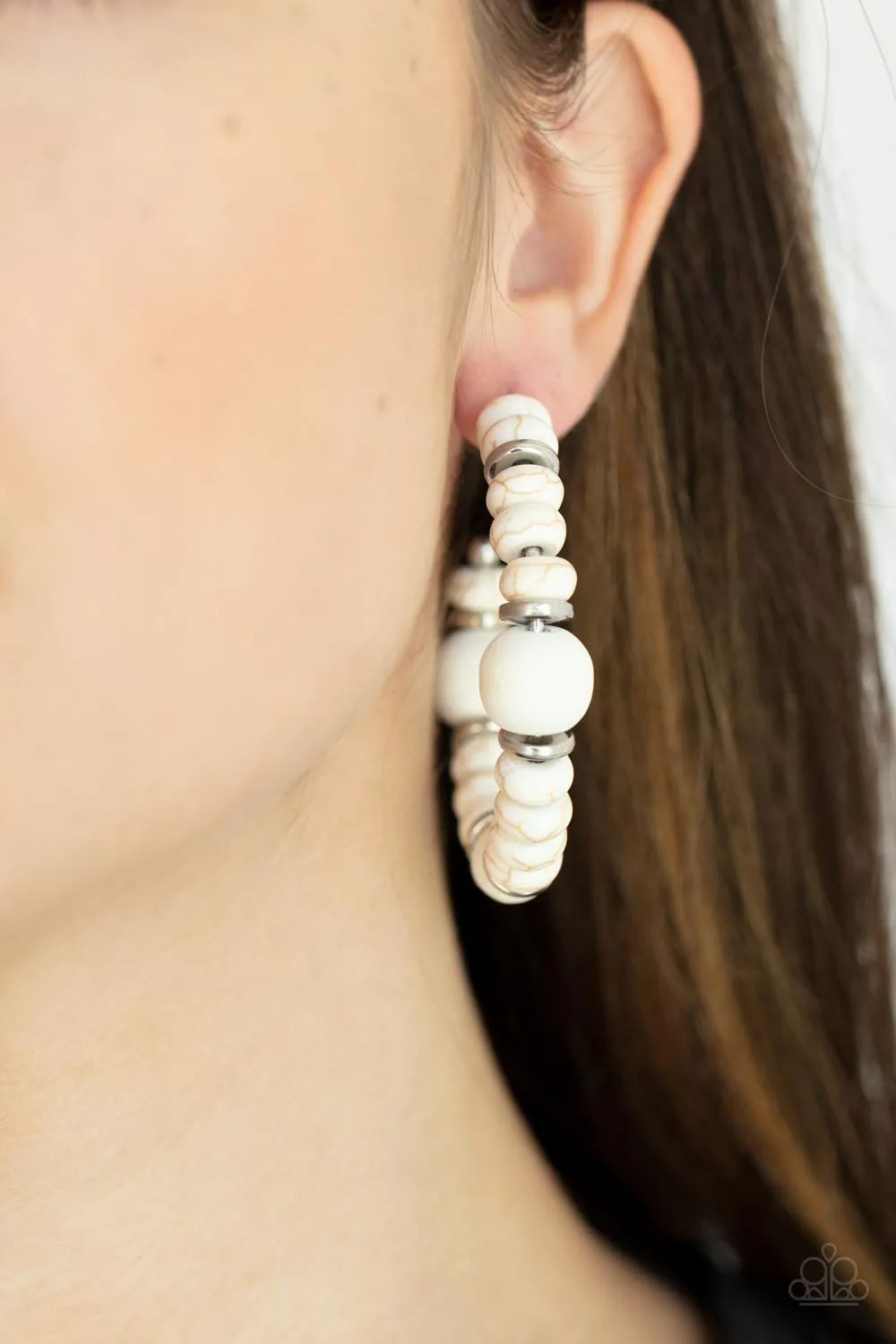 Definitely Down-To-Earth - White Paparazzi Earrings