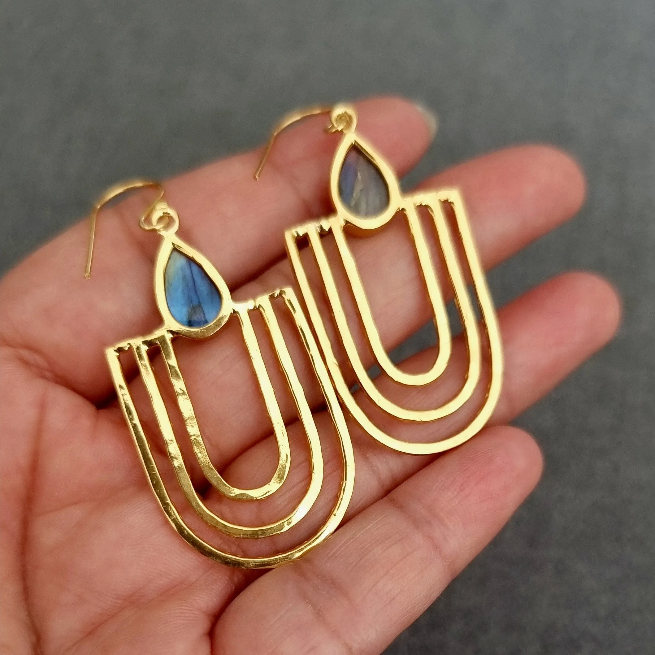 Designer Gold Labradorite 925 Sterling Silver Earrings, E20GLAB