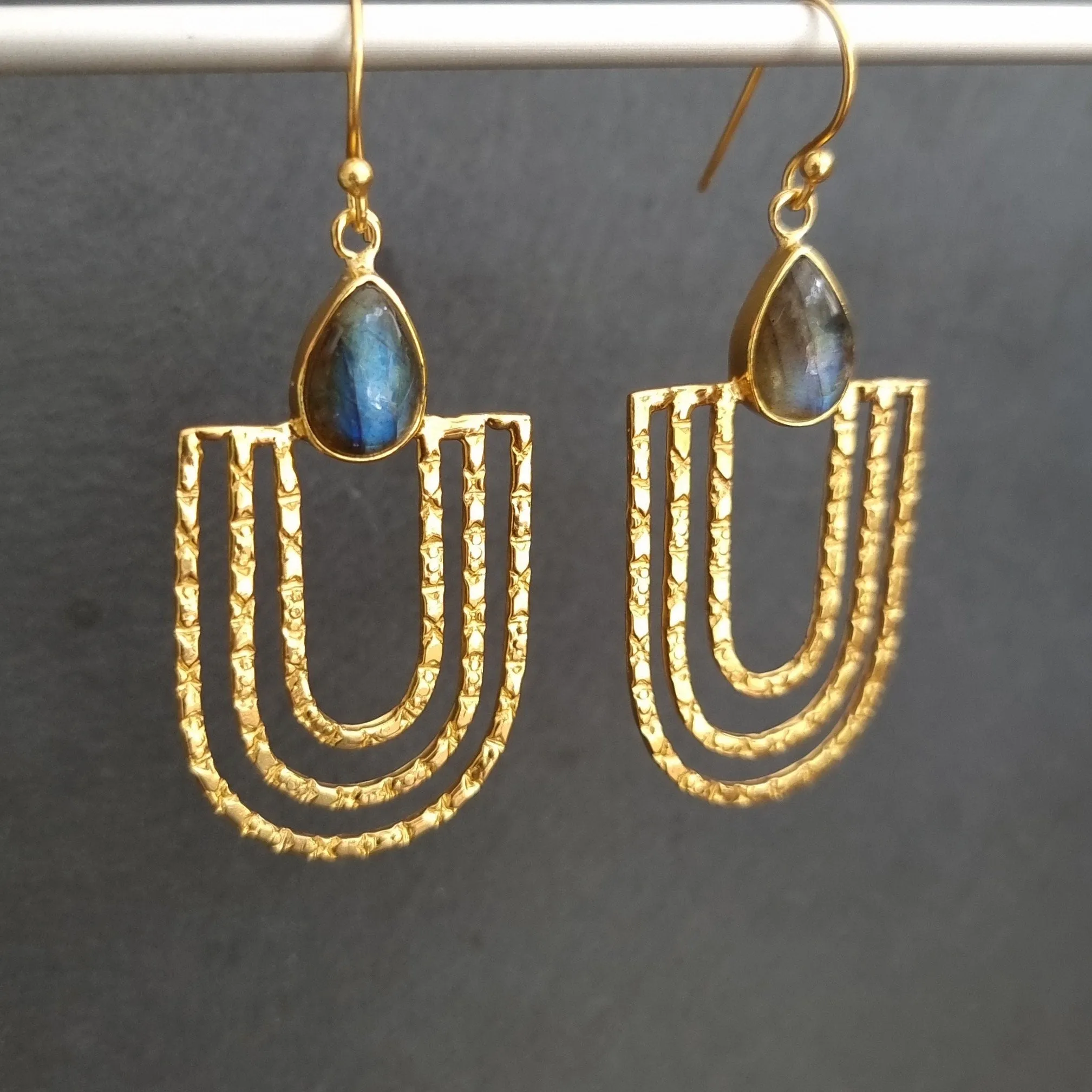 Designer Gold Labradorite 925 Sterling Silver Earrings, E20GLAB