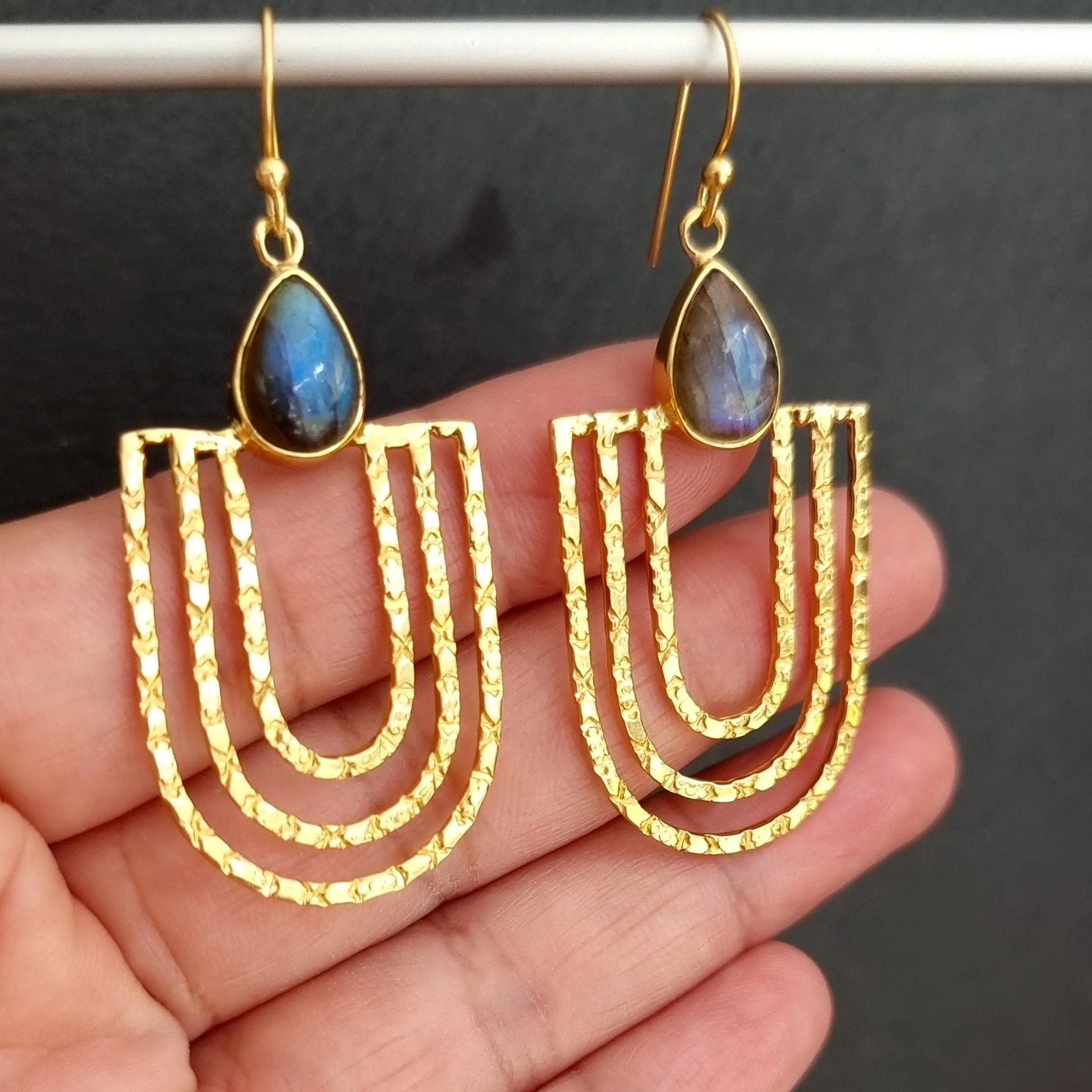 Designer Gold Labradorite 925 Sterling Silver Earrings, E20GLAB