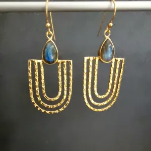 Designer Gold Labradorite 925 Sterling Silver Earrings, E20GLAB