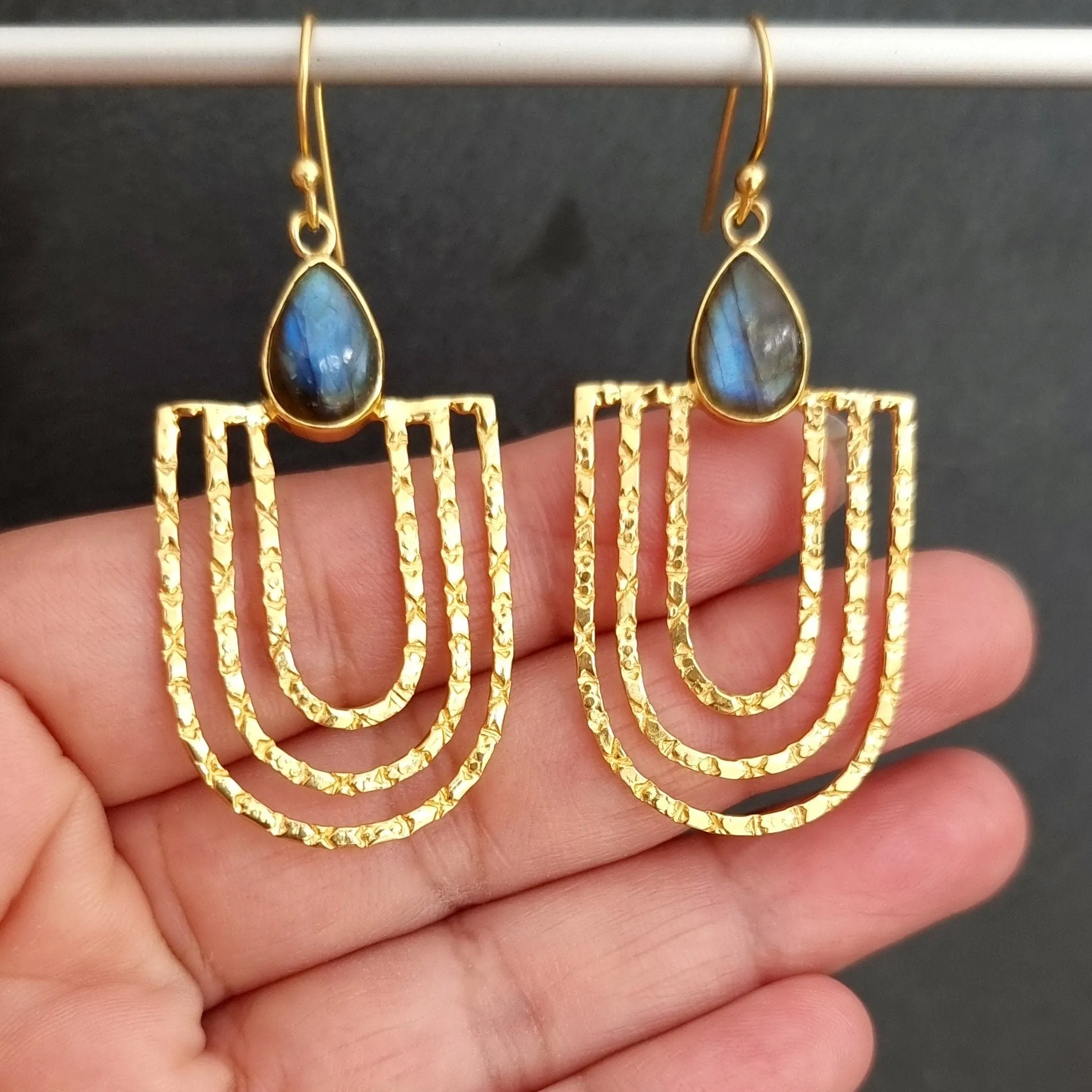 Designer Gold Labradorite 925 Sterling Silver Earrings, E20GLAB