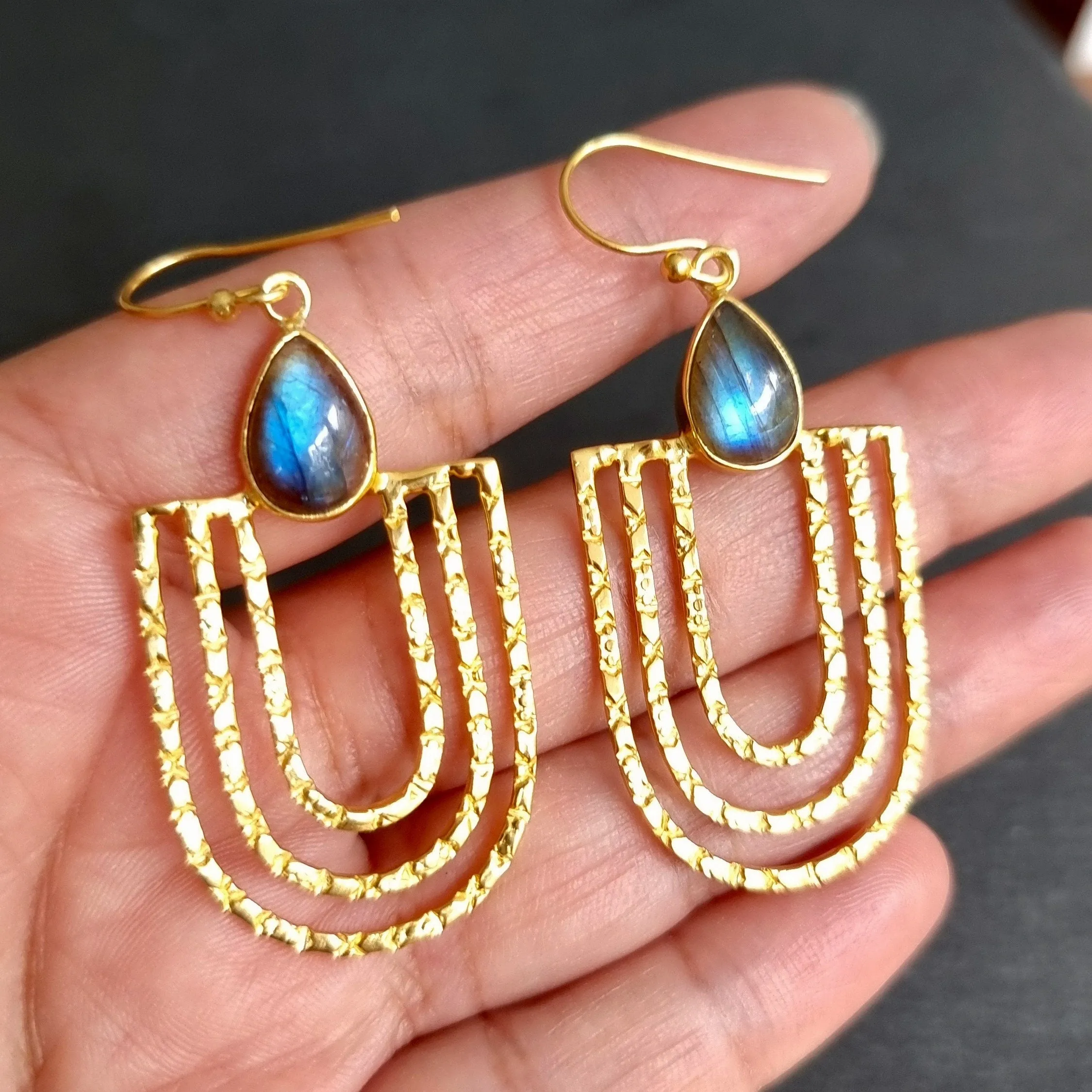 Designer Gold Labradorite 925 Sterling Silver Earrings, E20GLAB
