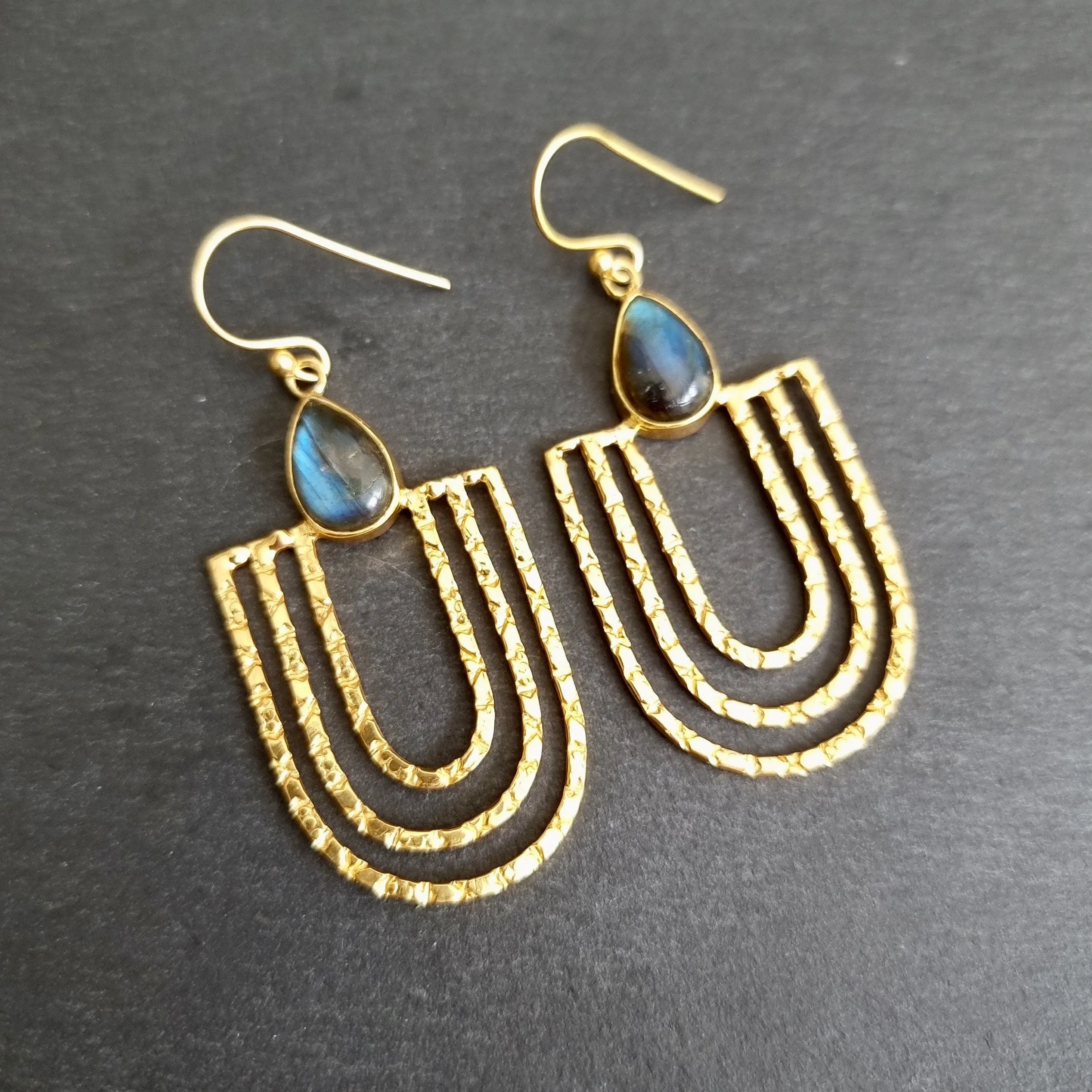 Designer Gold Labradorite 925 Sterling Silver Earrings, E20GLAB