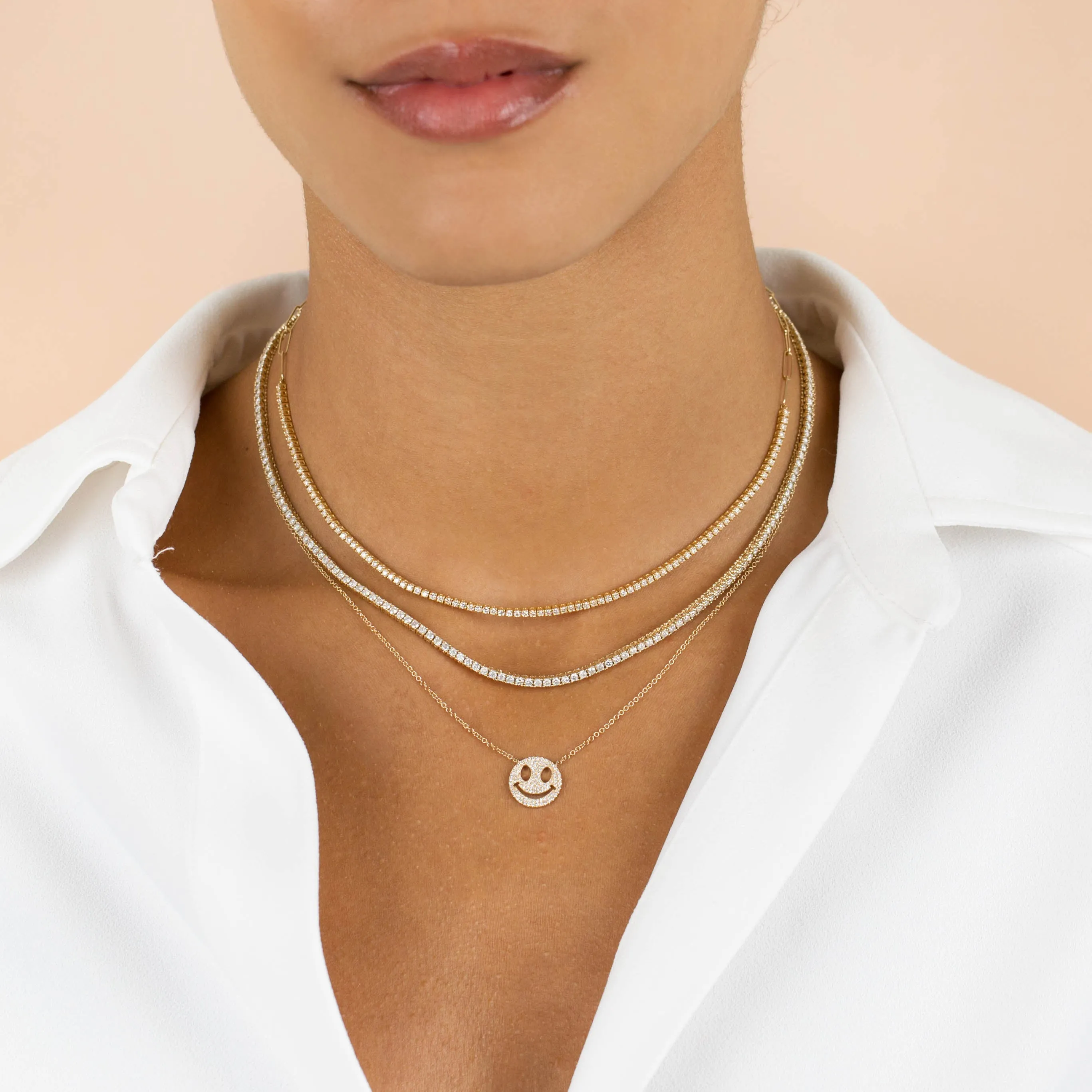 Diamond Thin Dainty Tennis Necklace 14K