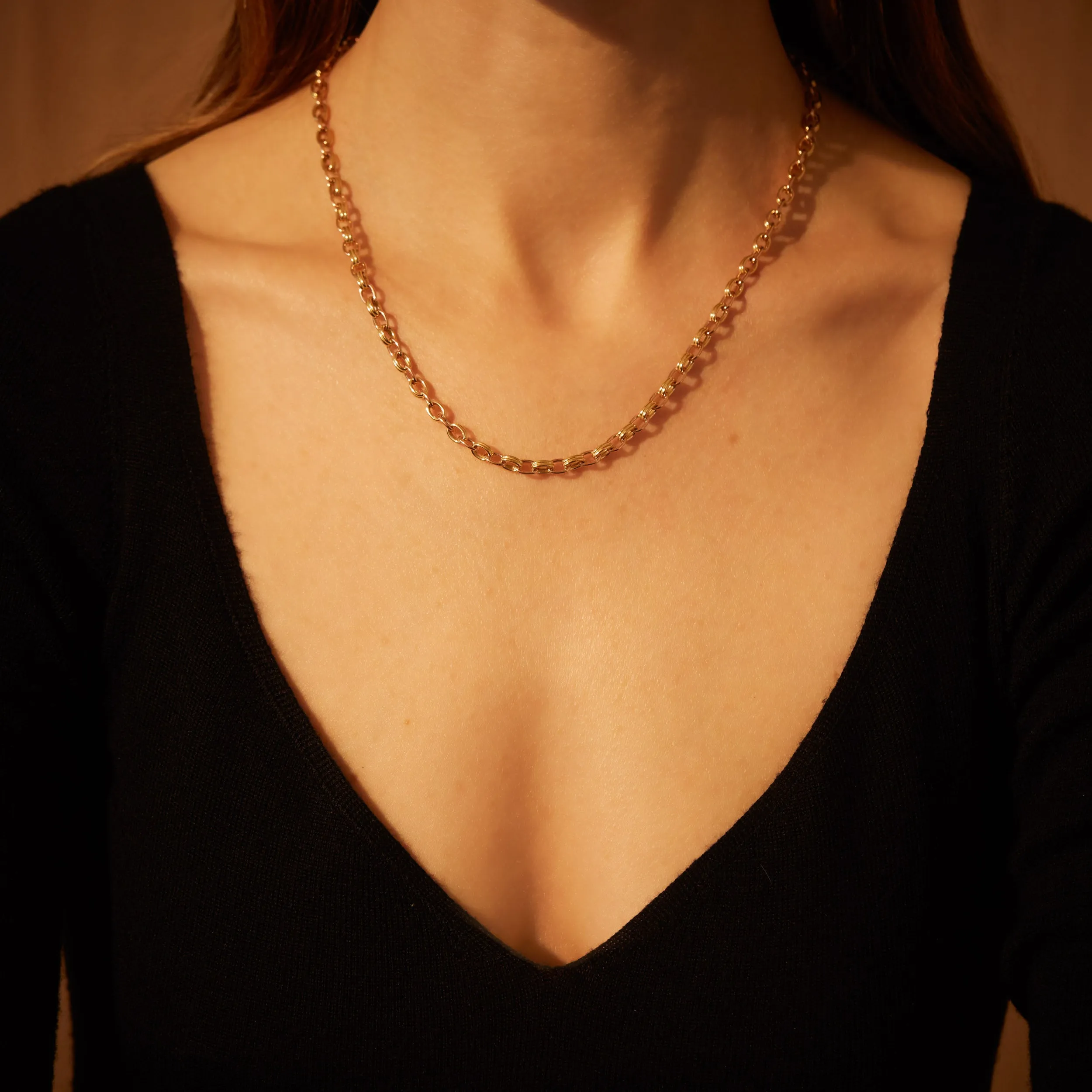 Double Chain Necklace, 18K Yellow Gold, Medium Link, 18"