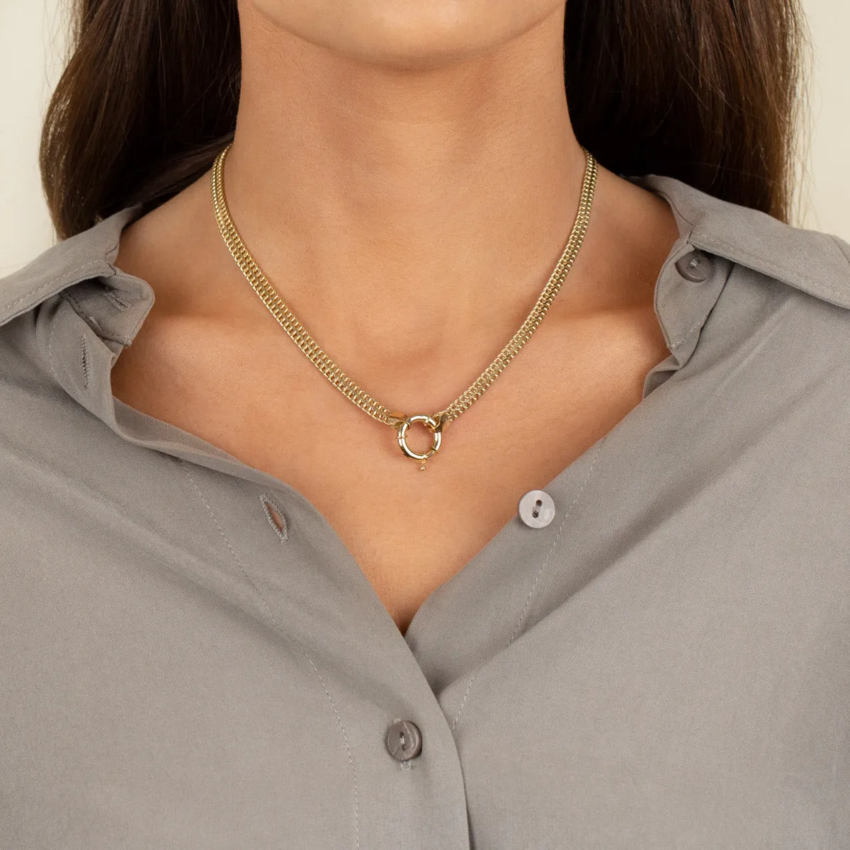 Double Cuban Toggle Necklace 14K