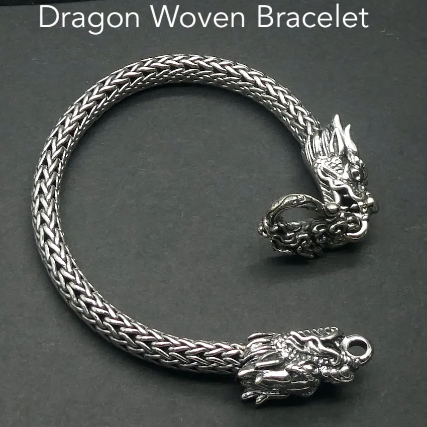 Dragon Bracelet, Heavy Woven 925 Sterling Silver