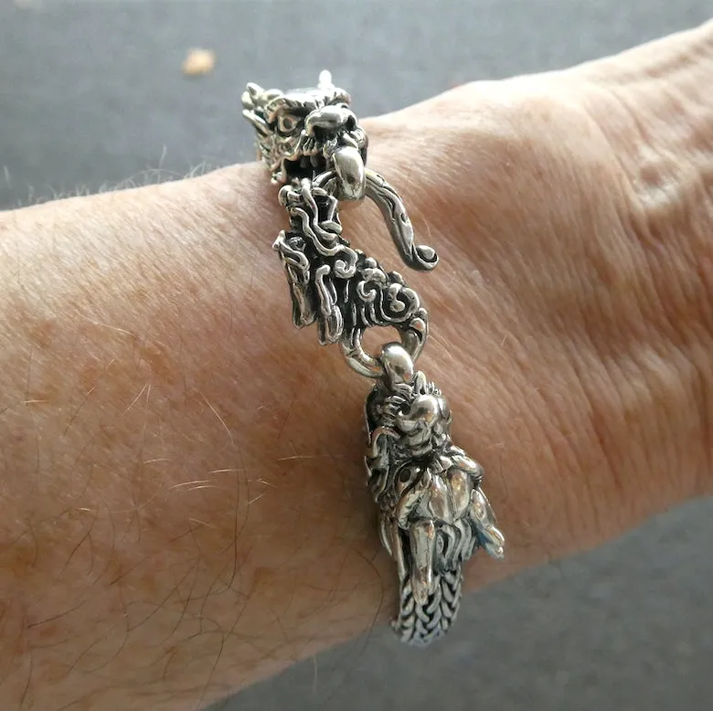 Dragon Bracelet, Heavy Woven 925 Sterling Silver