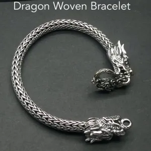 Dragon Bracelet, Heavy Woven 925 Sterling Silver