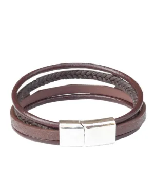 Edforce Unisex Triple Strand Woven Leather Brown Bracelet