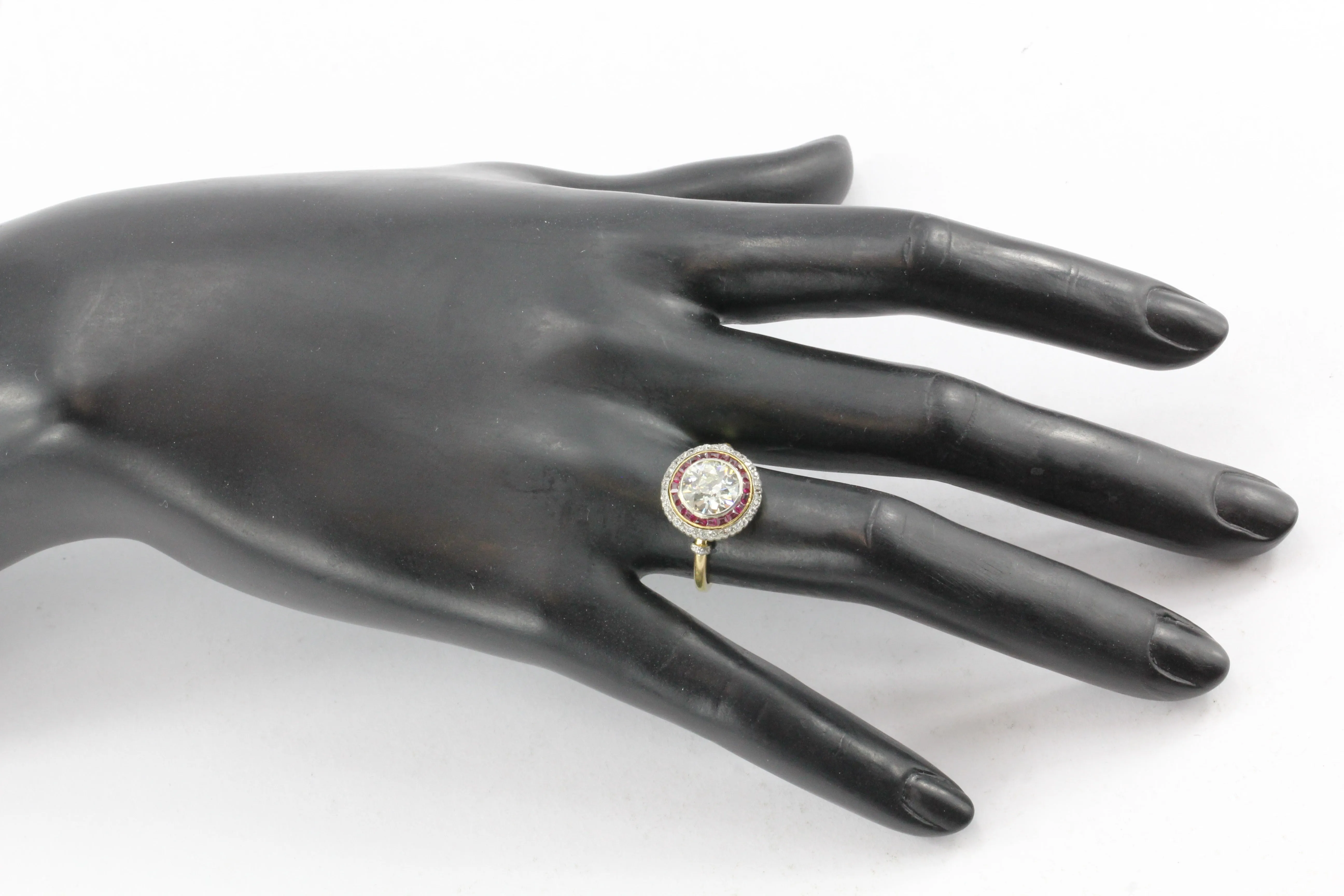 Edwardian 18K Gold Platinum Top Ruby & Old European Cut Diamond Ring