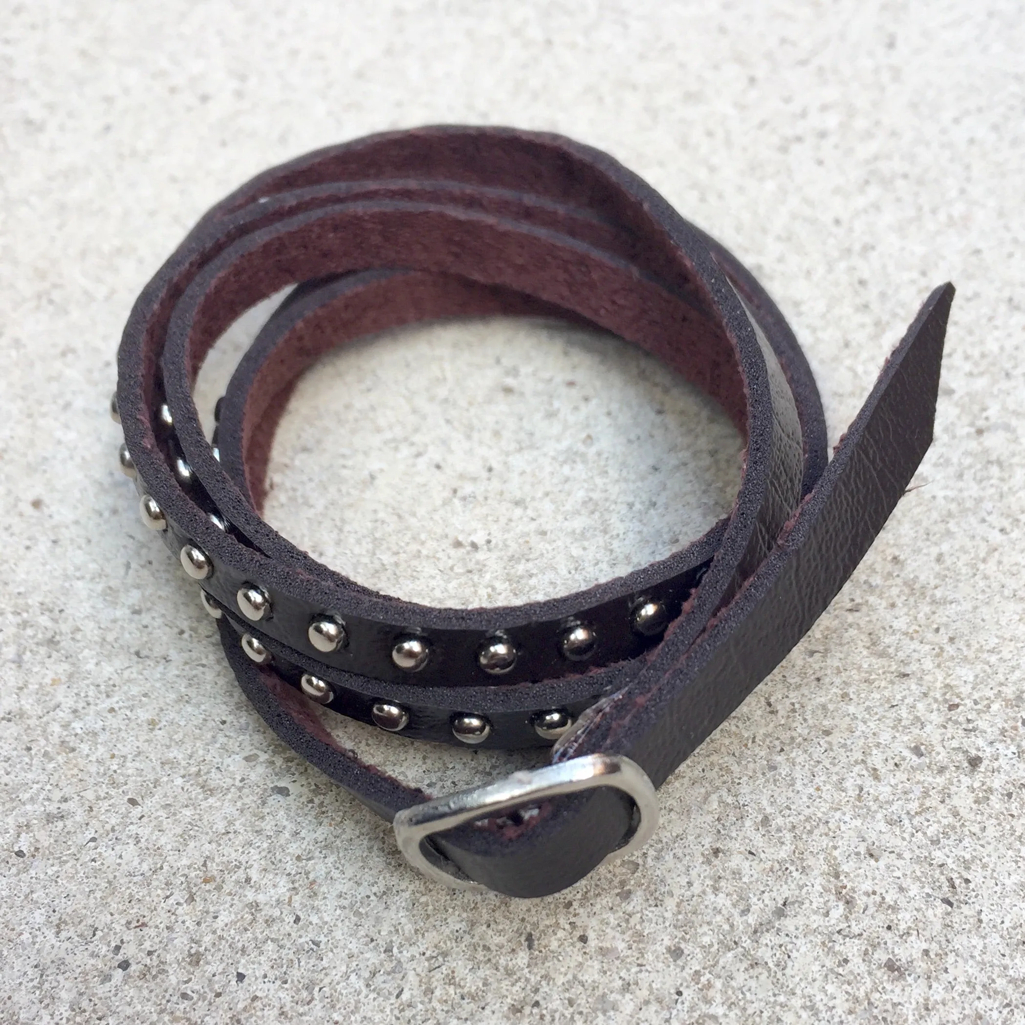 Ella Chocolate Leather Studded Wrap Bracelet Cuff