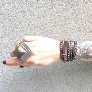 Ella Chocolate Leather Studded Wrap Bracelet Cuff