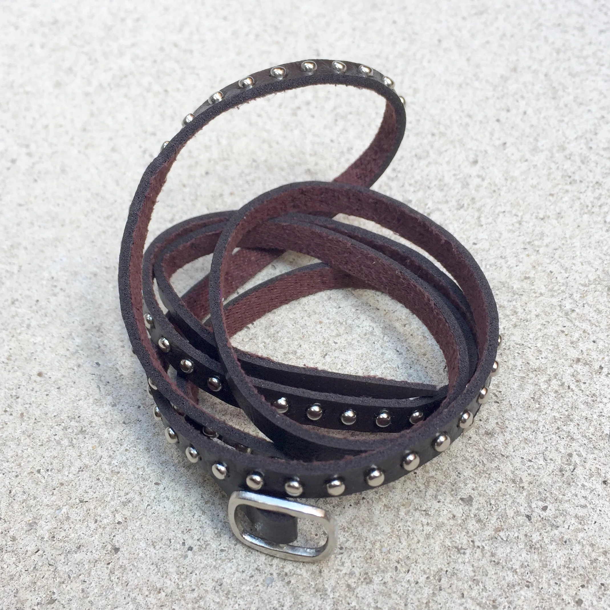 Ella Chocolate Leather Studded Wrap Bracelet Cuff