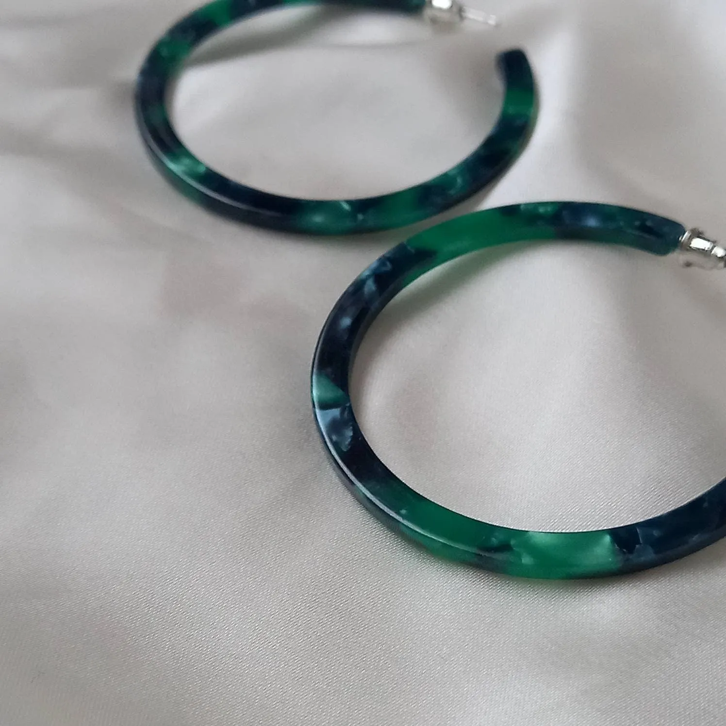 Emerald Green Resin Hoop Earrings -  Resin Earrings, Thin Hoop Earrings, Thin Resin Earrings, Earrings In The UK, Hoop Earrings In The UK