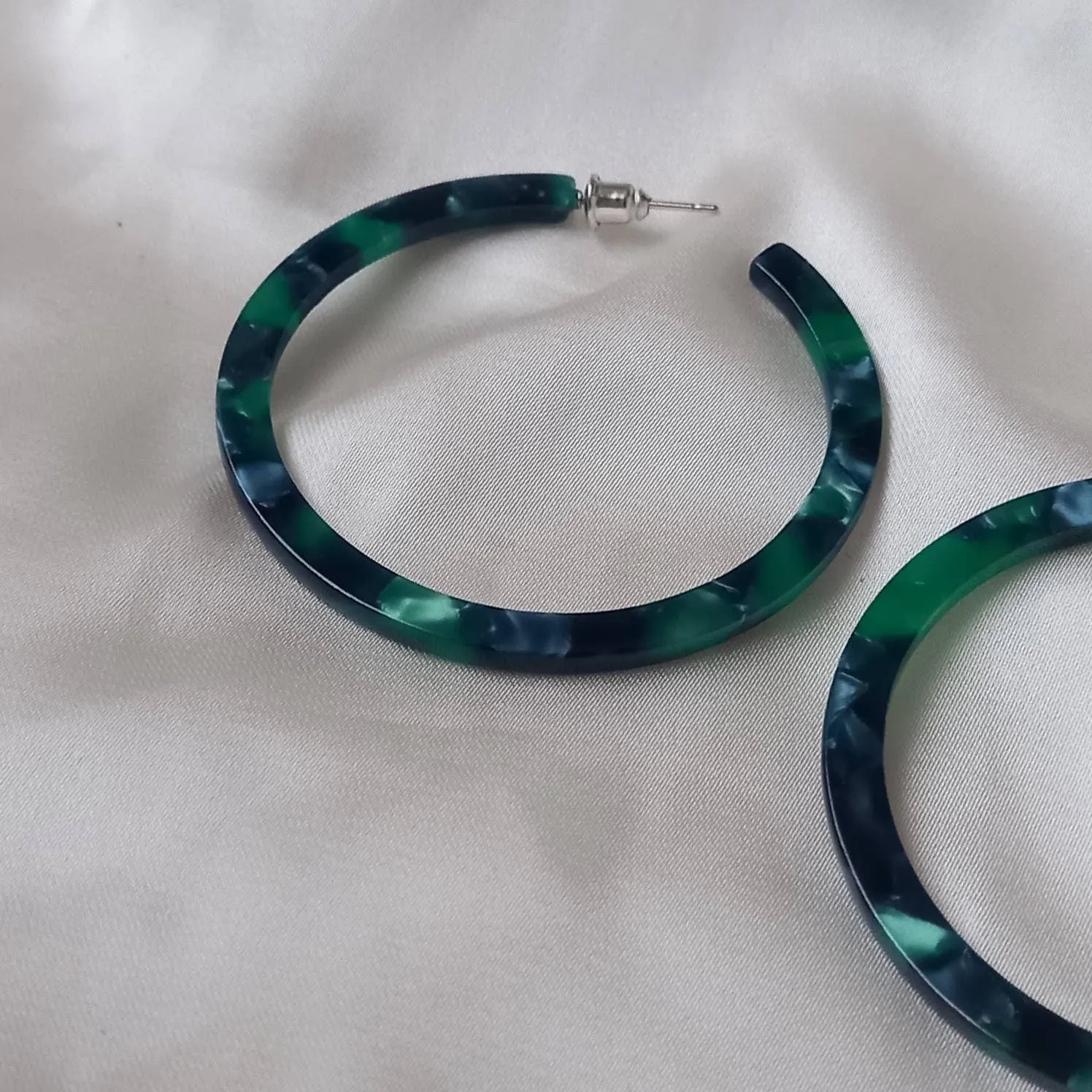 Emerald Green Resin Hoop Earrings -  Resin Earrings, Thin Hoop Earrings, Thin Resin Earrings, Earrings In The UK, Hoop Earrings In The UK