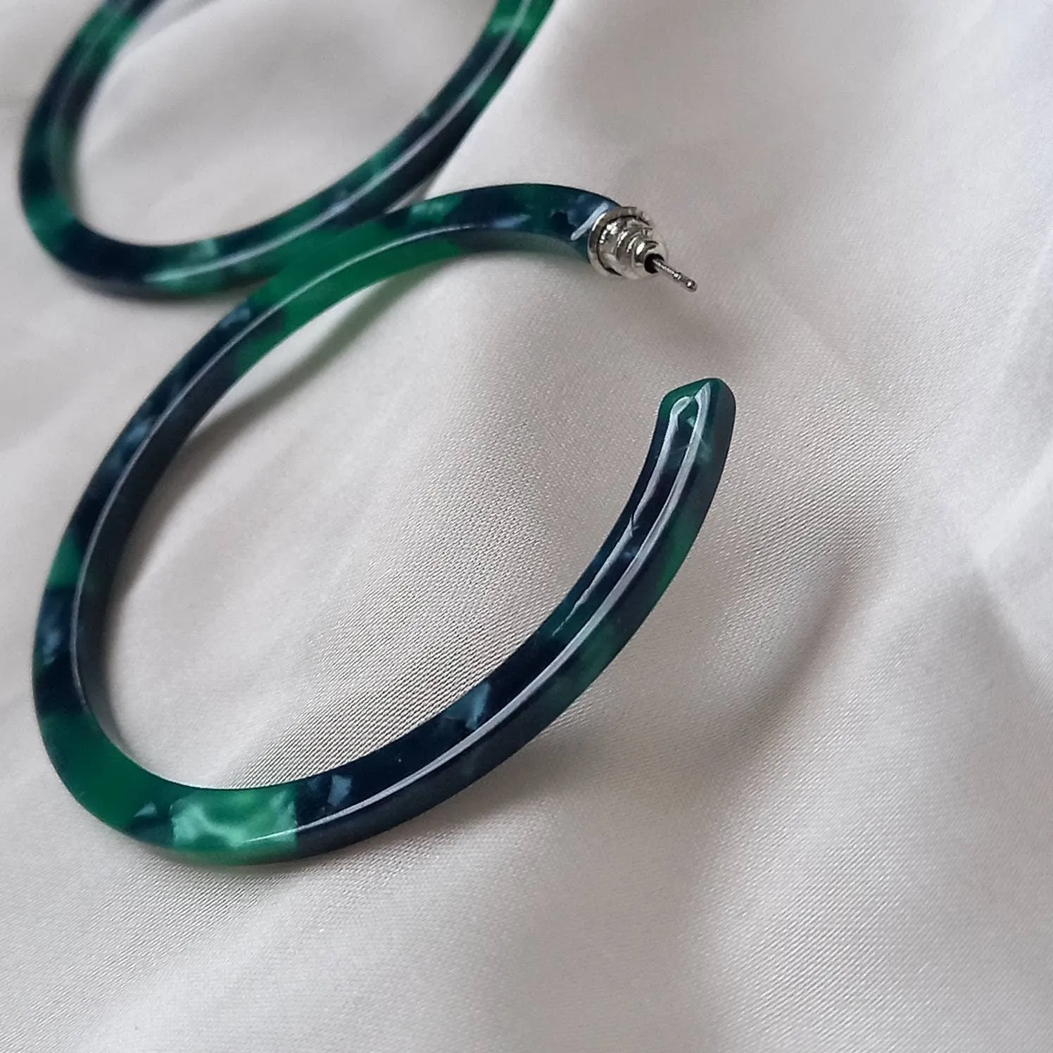 Emerald Green Resin Hoop Earrings -  Resin Earrings, Thin Hoop Earrings, Thin Resin Earrings, Earrings In The UK, Hoop Earrings In The UK