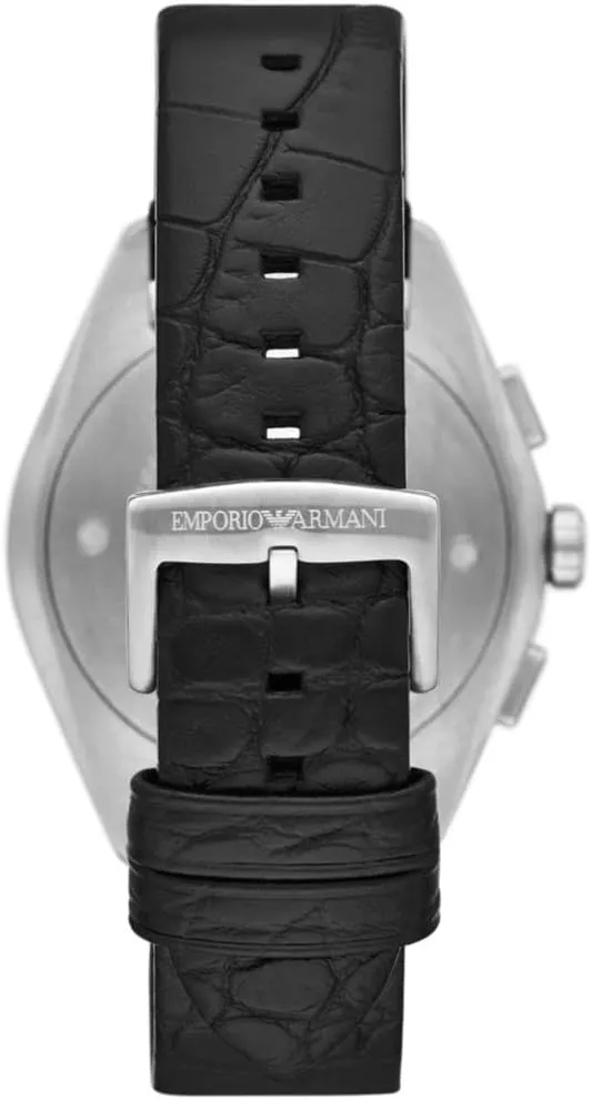 Emporio Armani Gents Chronograph Black Dial Black Leather Strap Watch