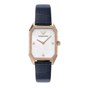 EMPORIO ARMANI Gioia Blue Leather Strap Silver Dial Quartz Watch for Ladies - AR11466