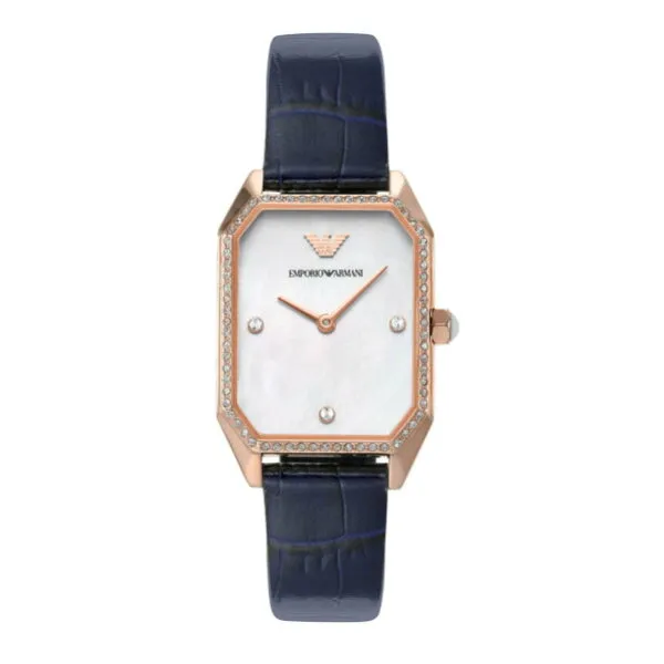 EMPORIO ARMANI Gioia Blue Leather Strap Silver Dial Quartz Watch for Ladies - AR11466
