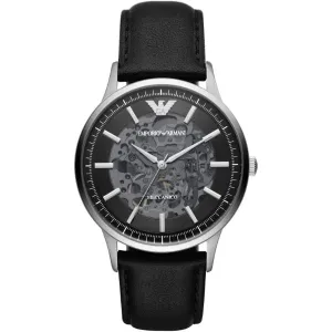 Emporio Armani Meccanico Black Leather Strap Skeleton Dial Automatic Watch for Gents - AR60038