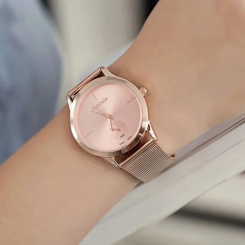 Fashion Alloy Belt Mesh Watches Unisex Women Watches Casual Couple Quartz Wristwatch Relogio Feminino Saat Watches For Women