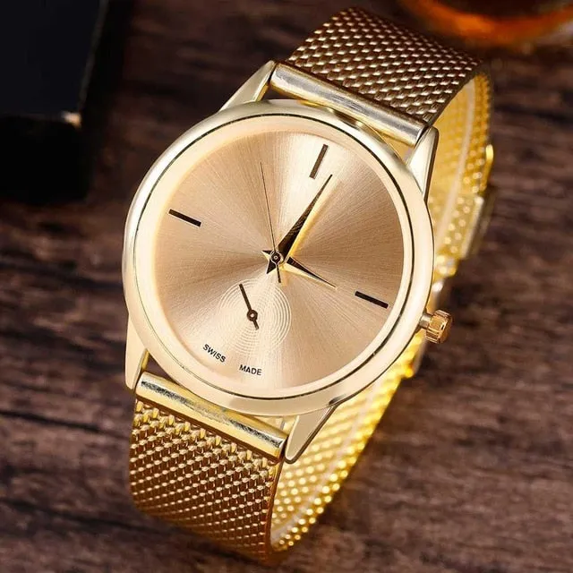 Fashion Alloy Belt Mesh Watches Unisex Women Watches Casual Couple Quartz Wristwatch Relogio Feminino Saat Watches For Women