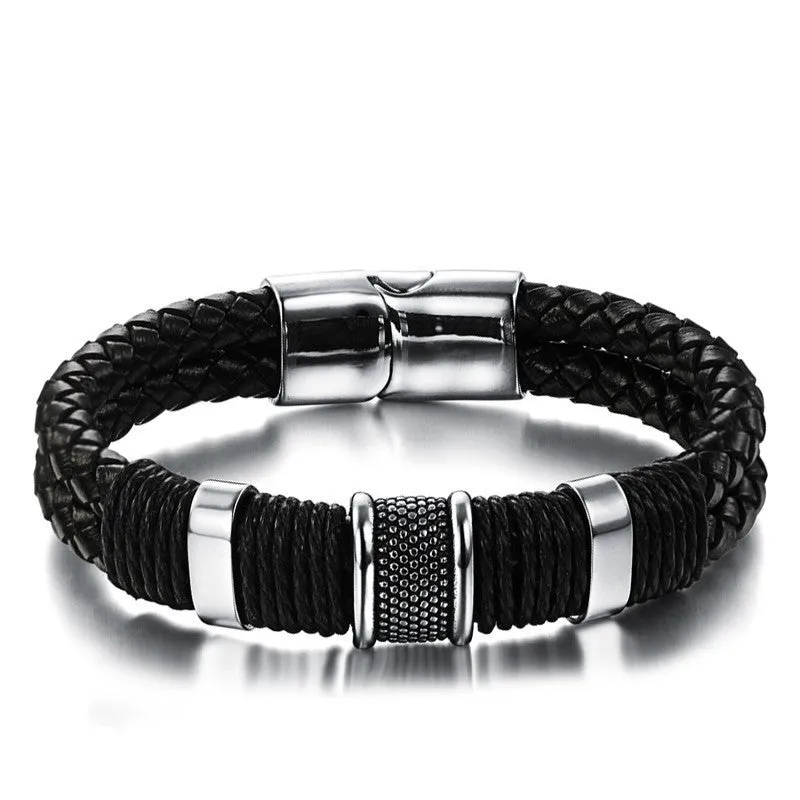 fashion fine jewelry tide men leather titanium steel bracelets male Vintage bracelet personality gifts MPH891