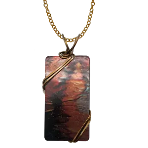 Fire Water Necklace, 1.5" pendant with bronze finish wiring