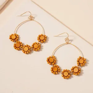Floral Wooden Dangling Earrings