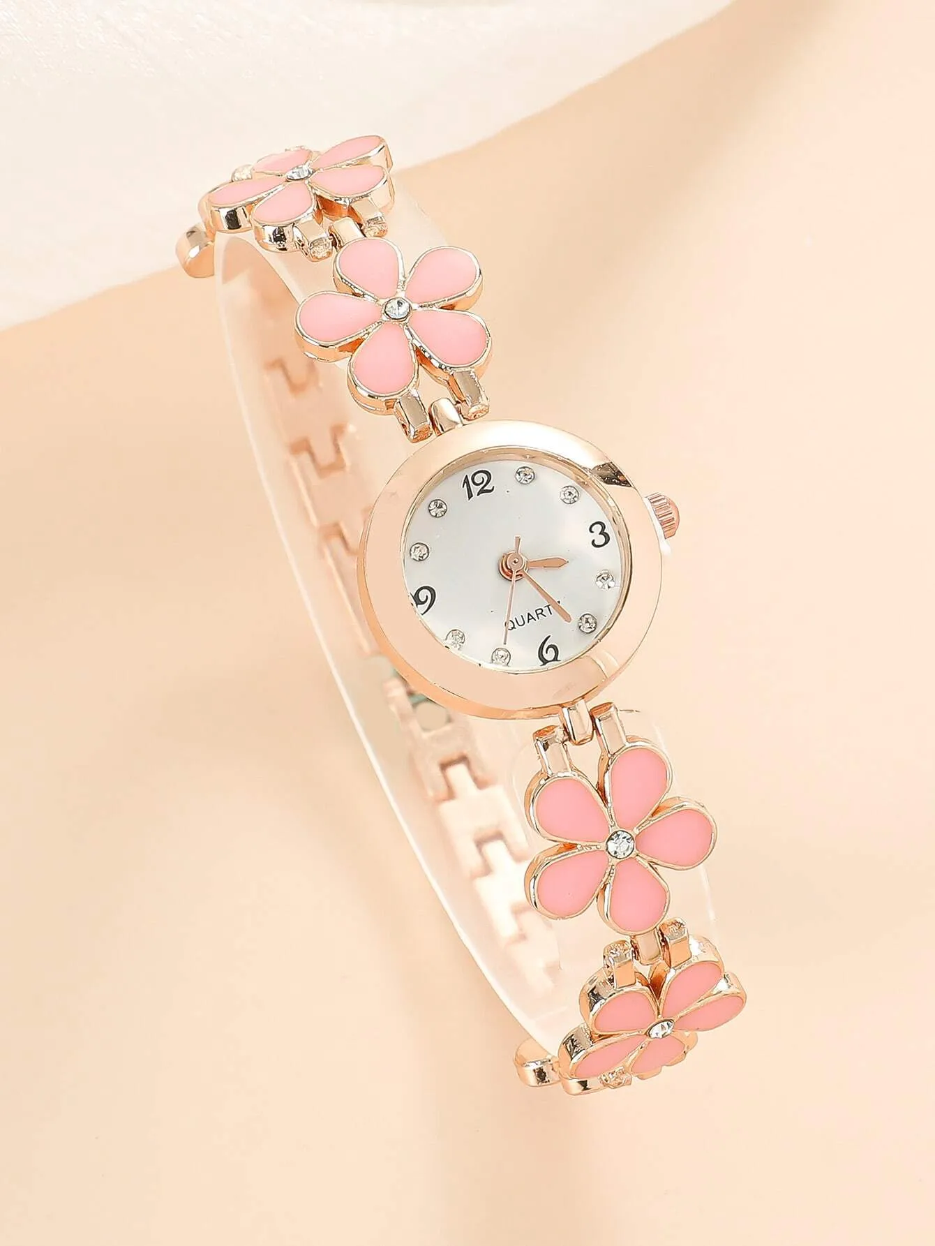 Flower Decor Round Pointer Quartz Watch Holiday