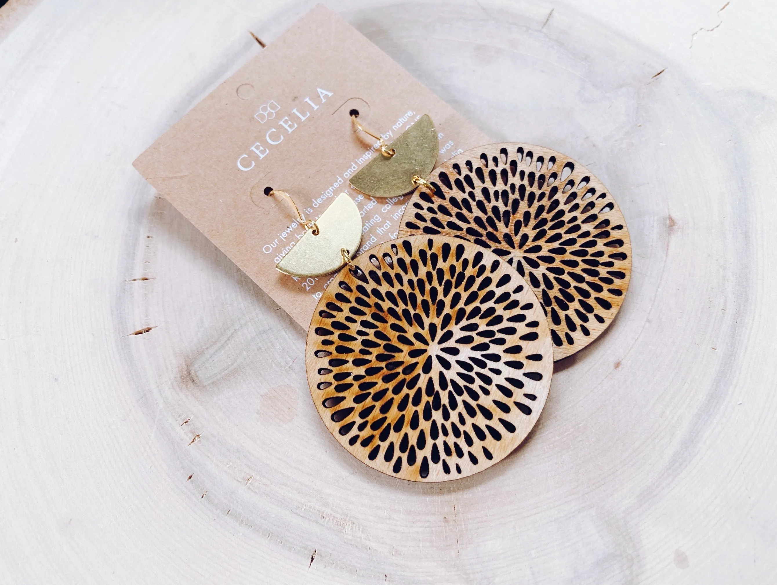 Forest Bloom Wood Hoop Earrings