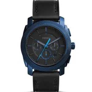 Fossil Machine Black Leather Strap Black Dial Chronograph Quartz Watch for Gents - FS5361