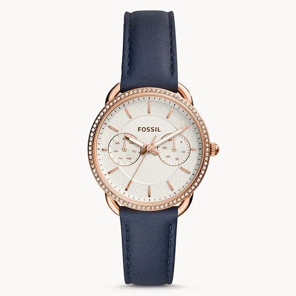 Fossil Tailor Multifunction Blue Leather Strap White Dial Quartz Watch for Ladies - ES4394