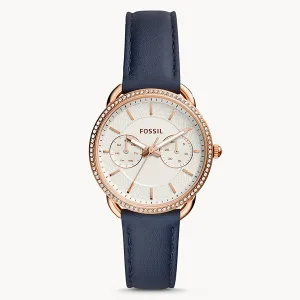 Fossil Tailor Multifunction Blue Leather Strap White Dial Quartz Watch for Ladies - ES4394