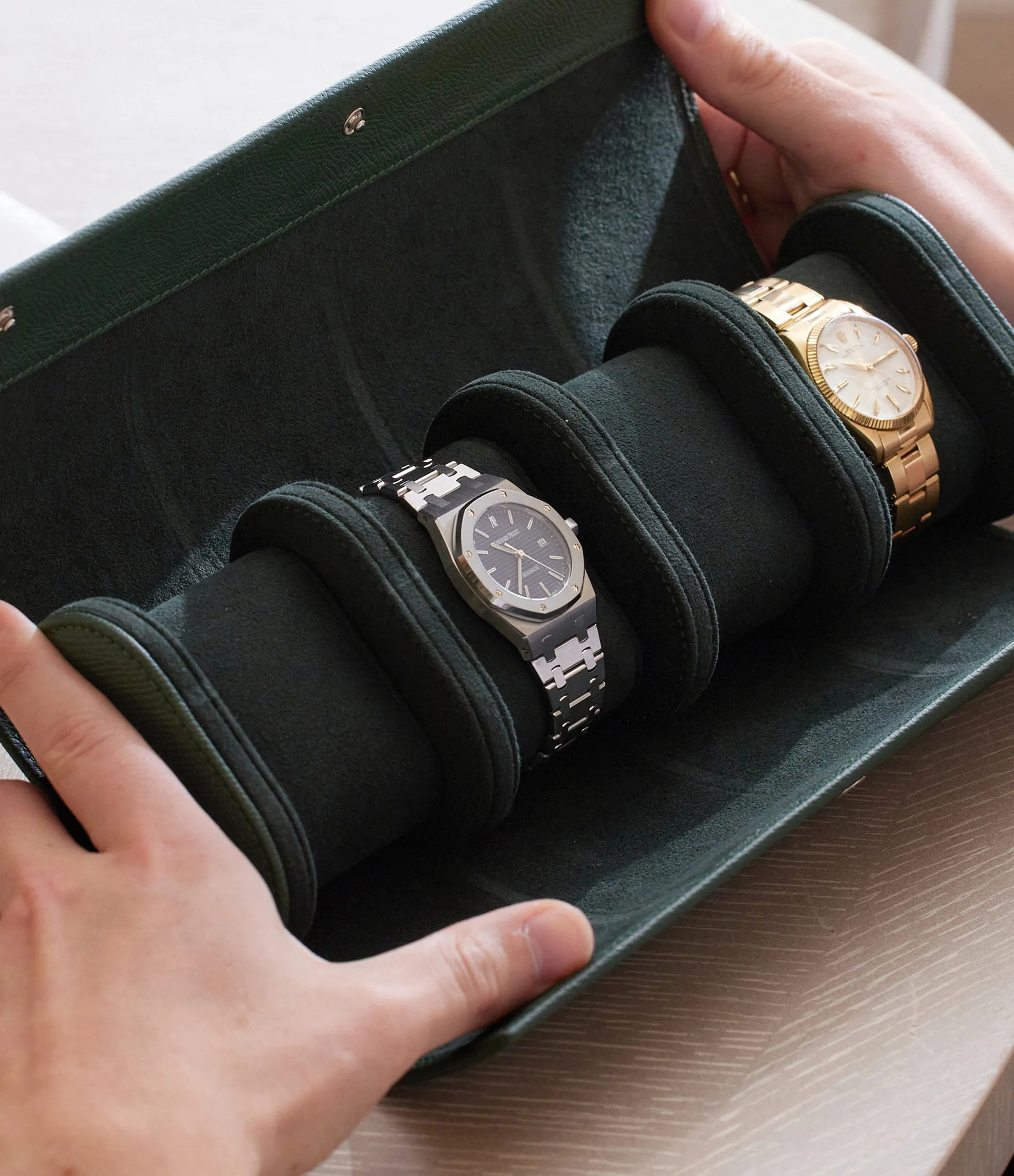 four-watch roll, grained leather