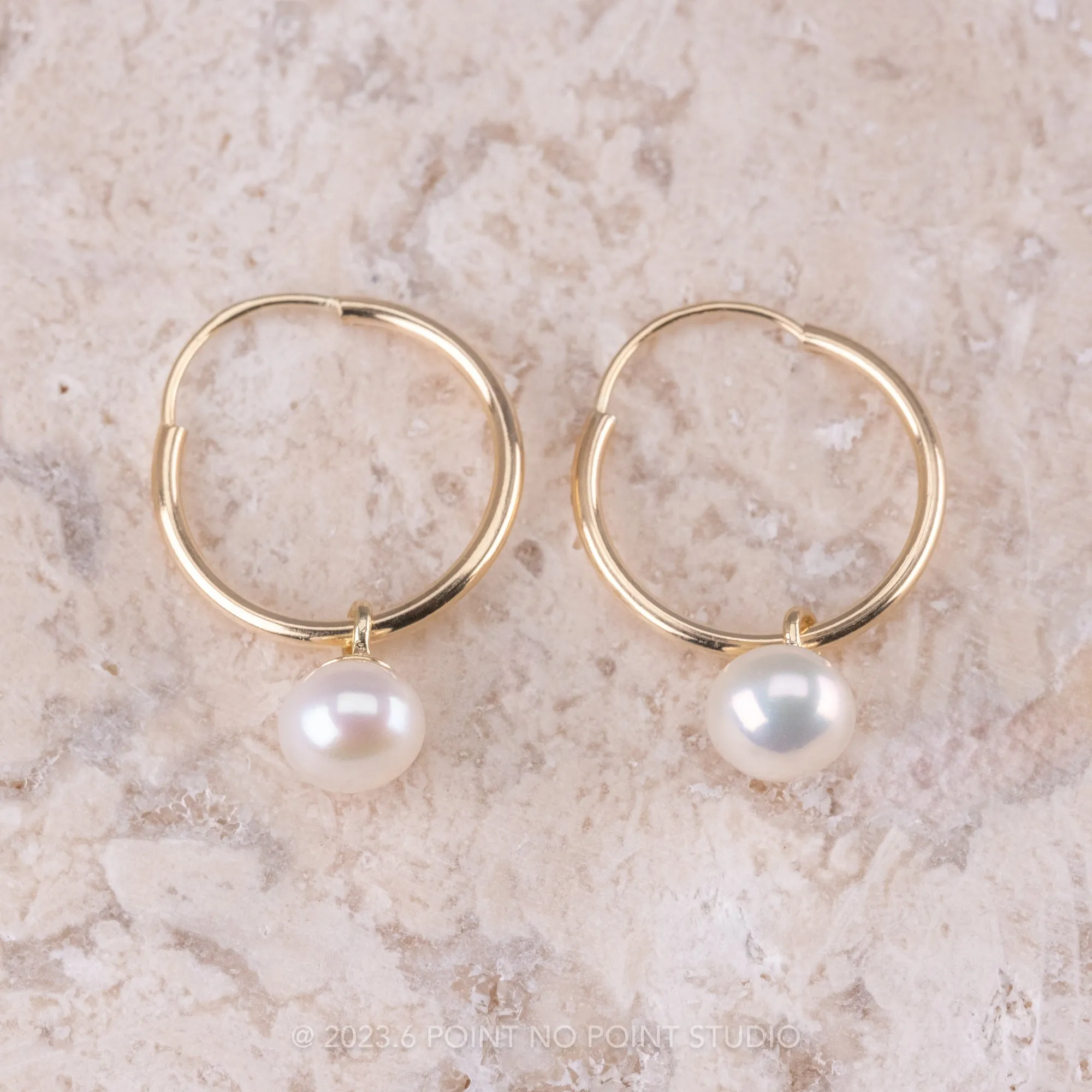 Freshwater Pearl Huggie Hoops, 14k Yellow Gold Earrings