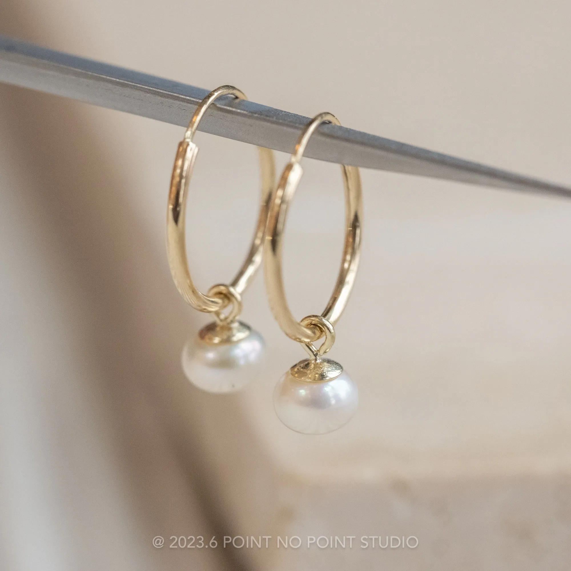 Freshwater Pearl Huggie Hoops, 14k Yellow Gold Earrings