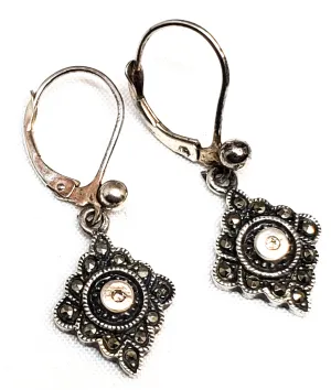 Fuller Diamond and marcasite sterling silver vintage drop earrings 925