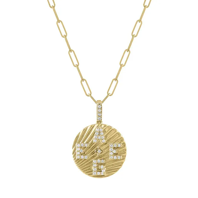 Gabrielle Fluted Round Pendant with Four Diamond Initials