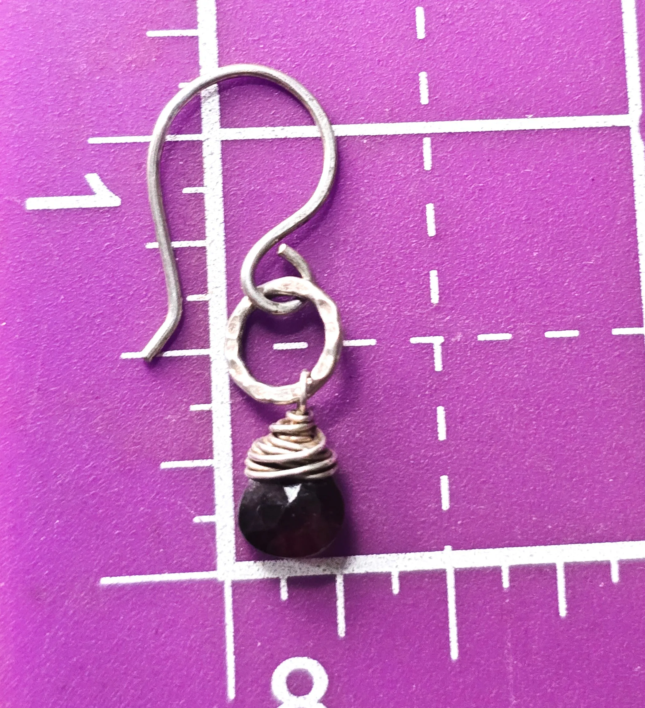 Garnet Artisan abstract faceted gemstone hammered sterling silver earrings