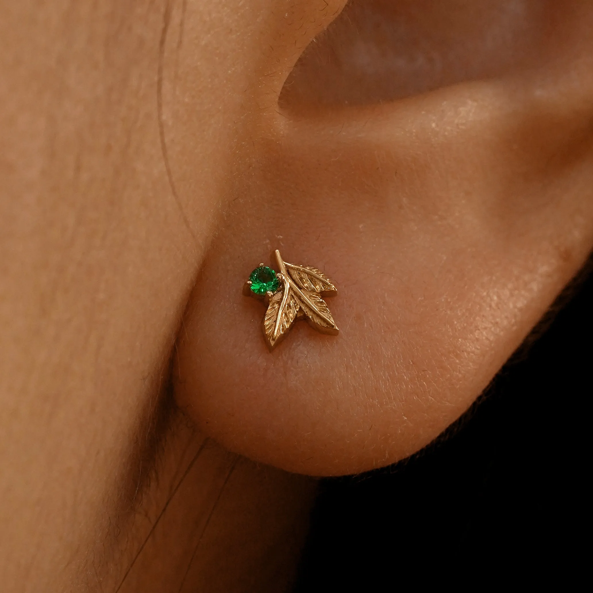 Gemstone 3 Leaves Earring