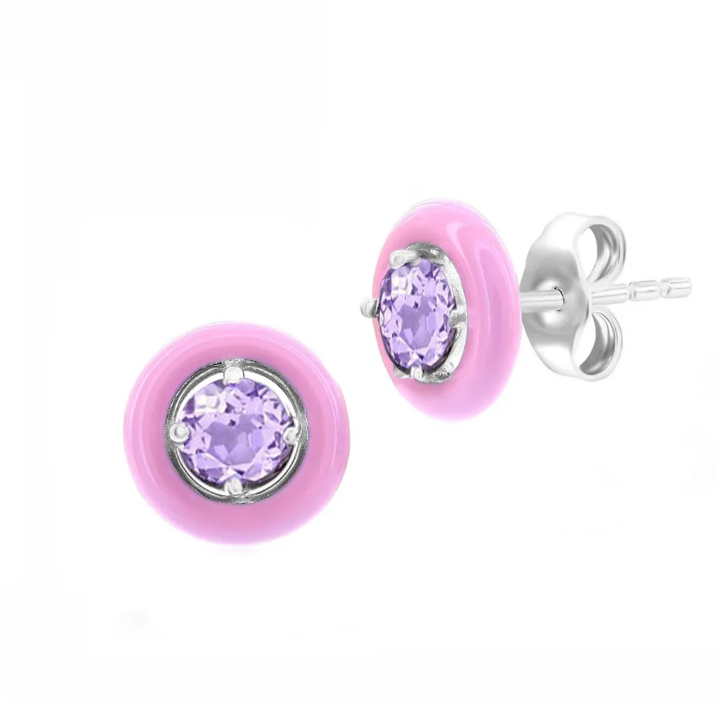 Gemstone Enamel Stud Earrings (Available in 11 Colors)