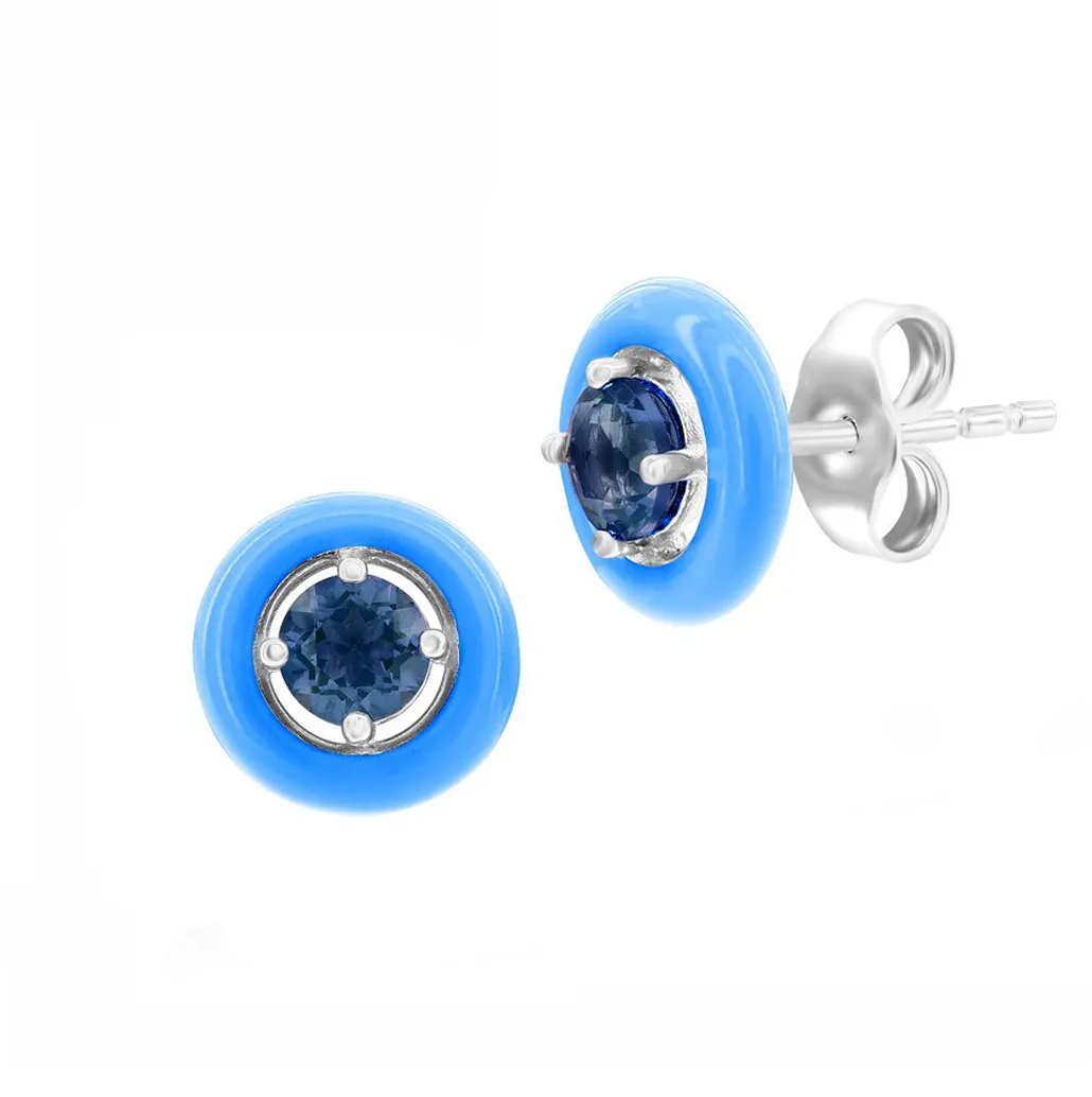 Gemstone Enamel Stud Earrings (Available in 11 Colors)